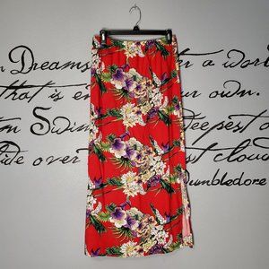 Notations Red Tropical Straight Skirt, M